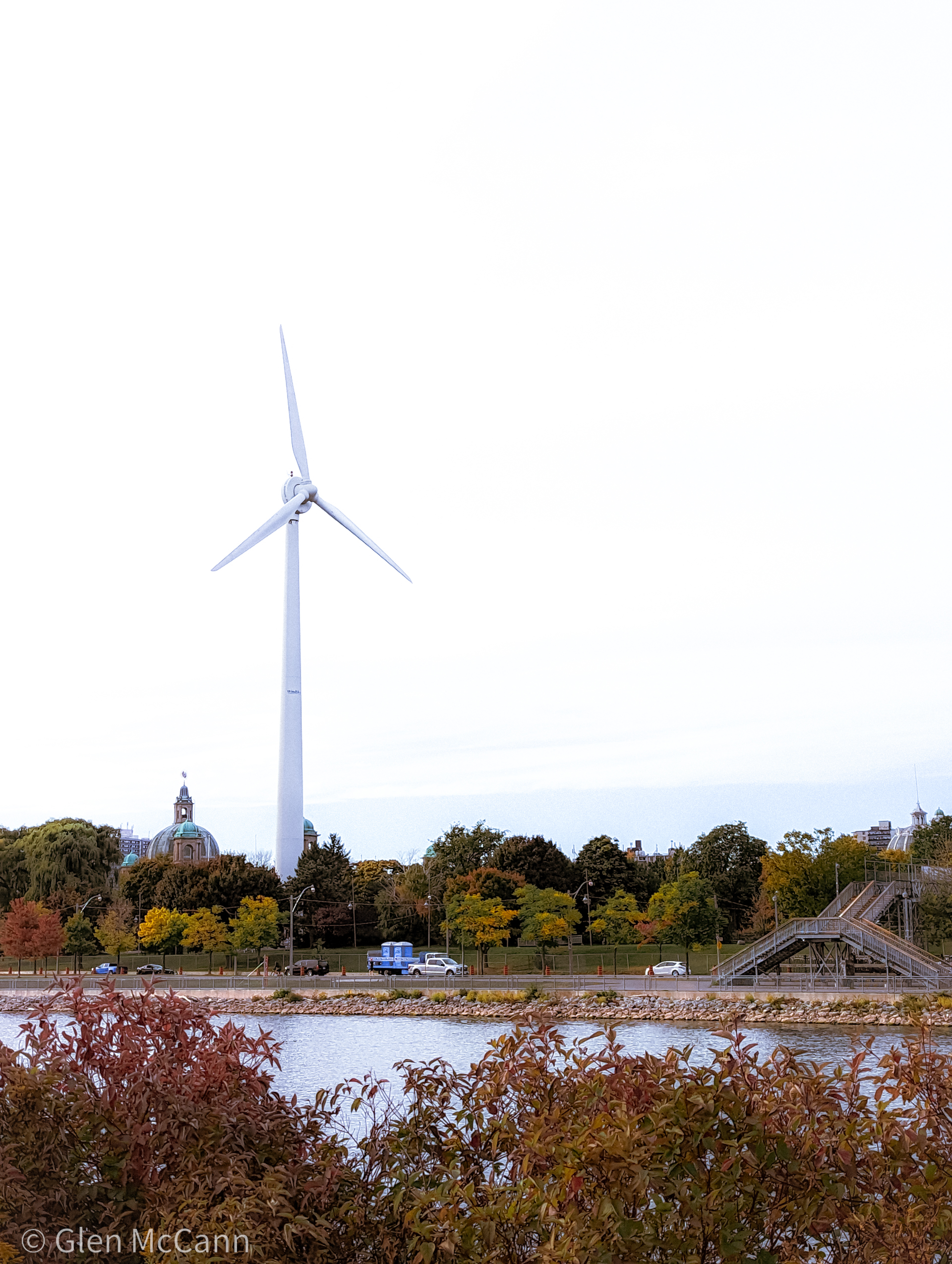 Photo of a windmill beside the Toronto waterfront.